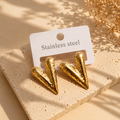 Gold Plated Anti Tarnish Sculpted V-Drop Earrings for Women
