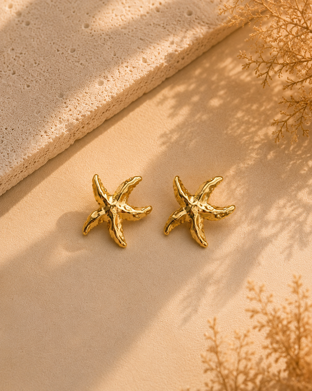Gold Plated Anti Tarnish Starfish Stud Earrings