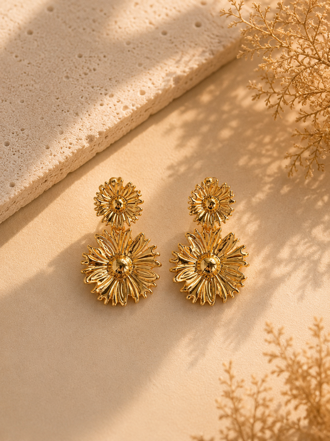 Gold Plated Anti tarnish sunflower earrings