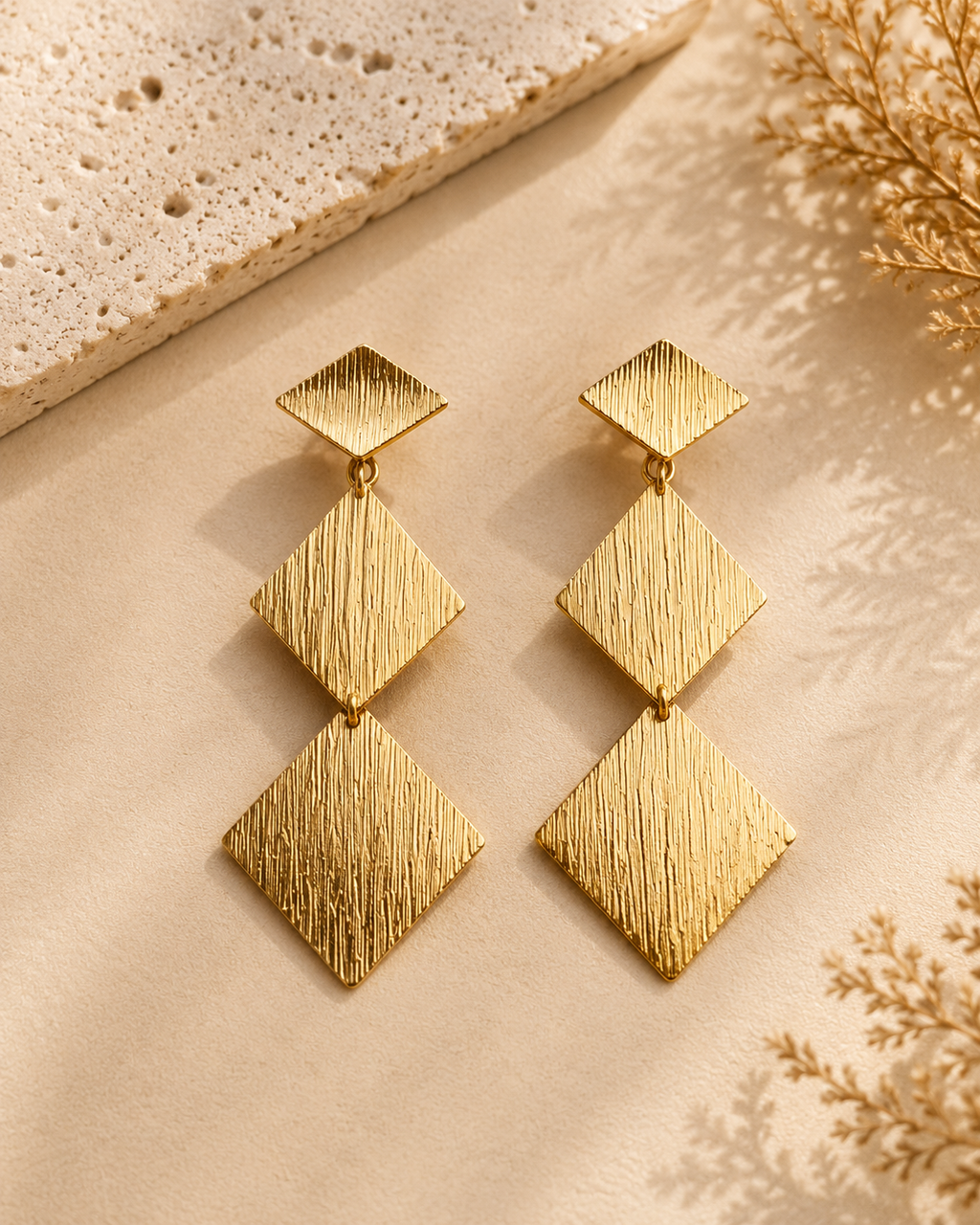 Gold Plated Anti tarnish Square Pendant Earrings