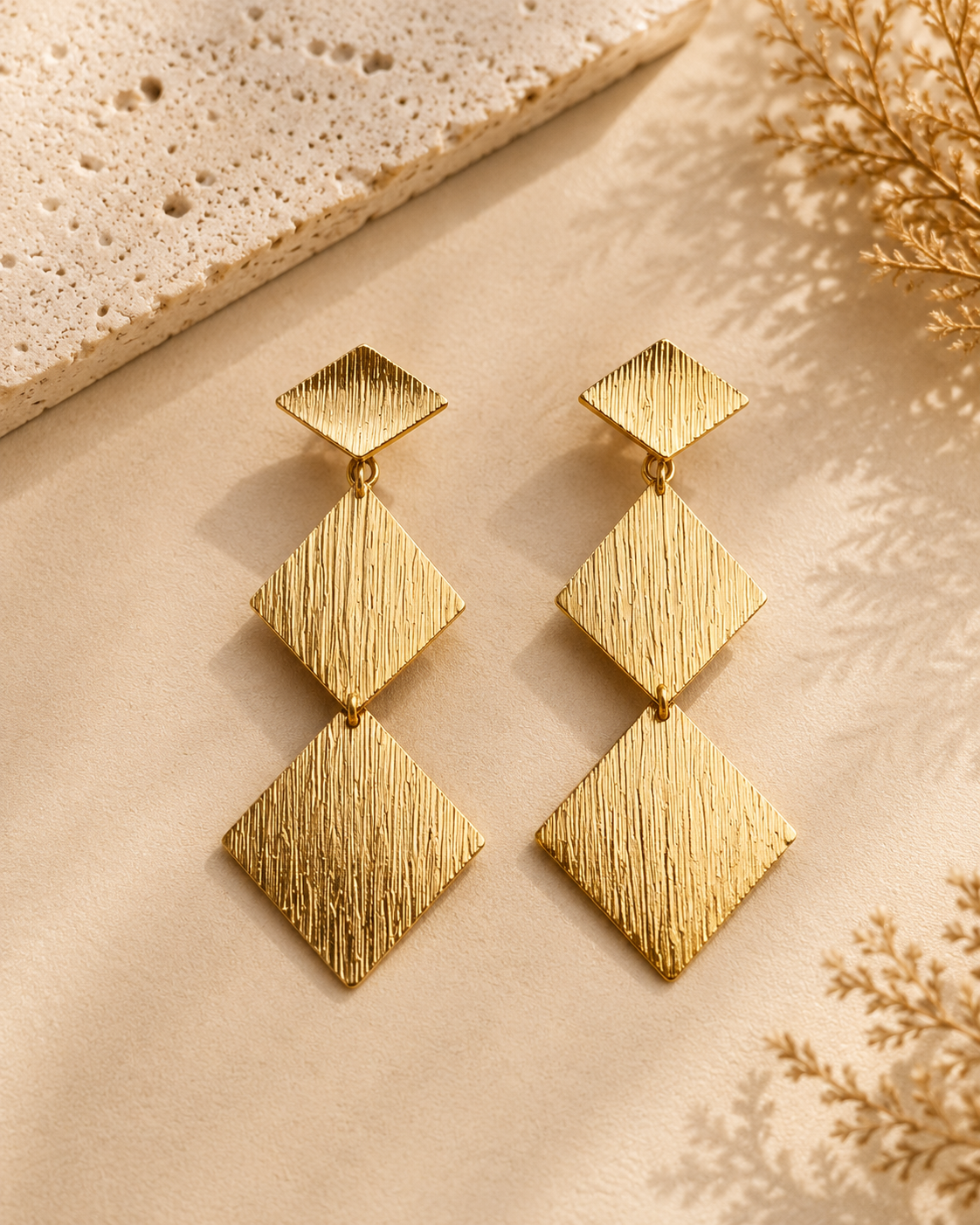 Gold Plated Anti tarnish Square Pendant Earrings