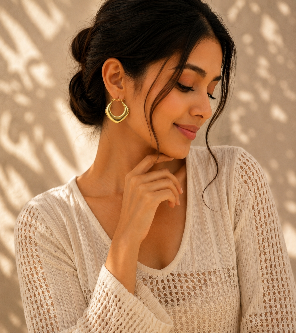 Gold Plated Anti Tarnish Chunky Square Hoop Earrings