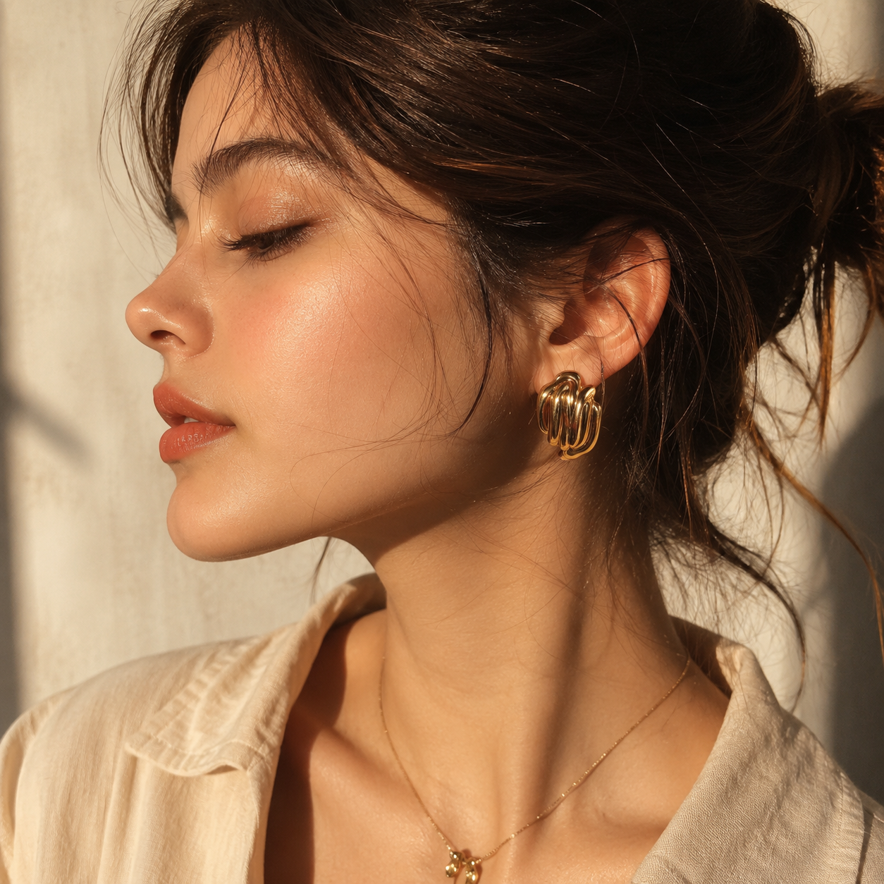 Gold Plated Anti Tarnish Molten Texture Stud Earrings