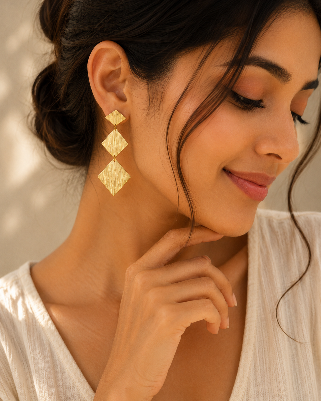 Gold Plated Anti tarnish Square Pendant Earrings