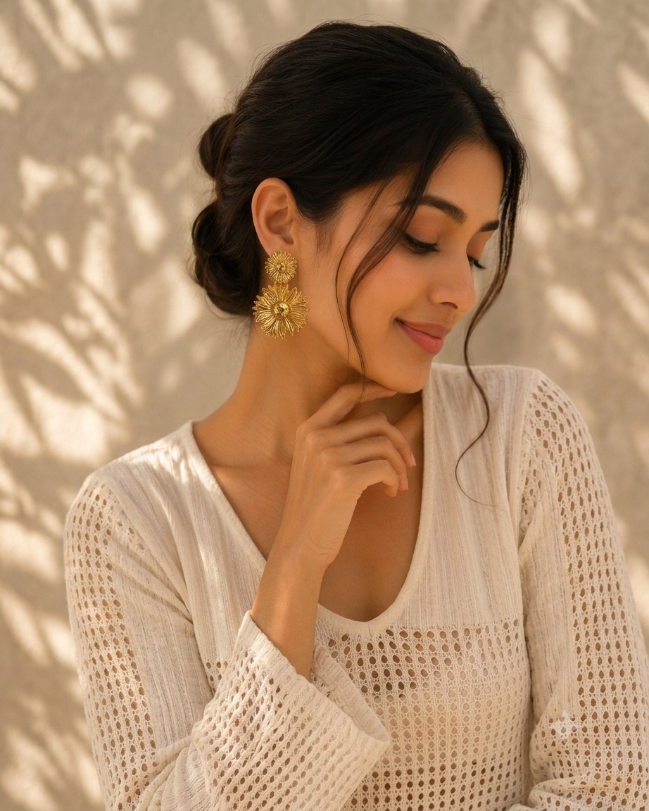 Gold Plated Anti tarnish sunflower earrings