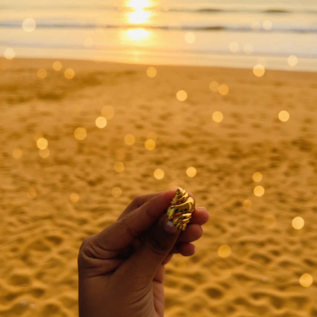 Gold Plated Ribbed Groove Ring