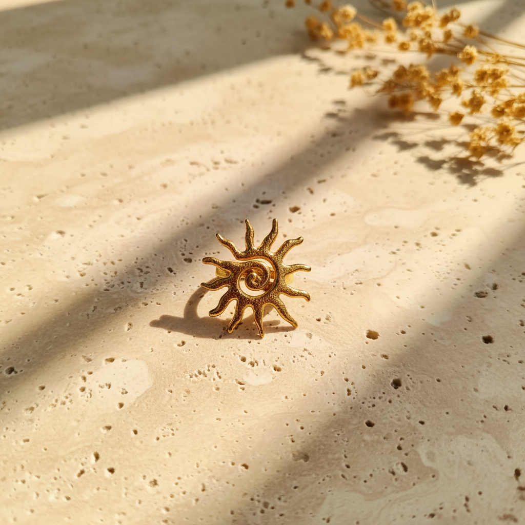 Gold Plated Anti Tarnish Celestial Sun Spiral Ring