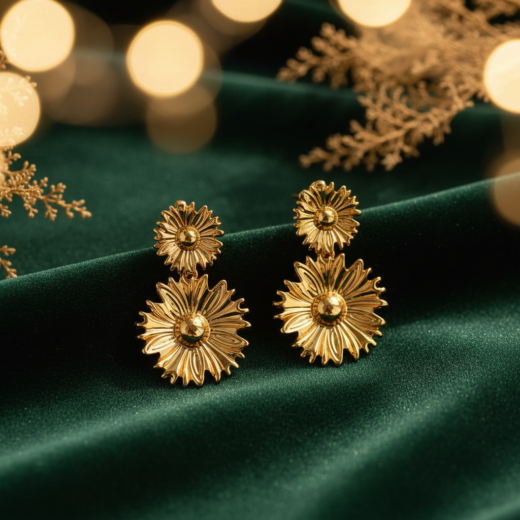 Gold Plated Anti tarnish sunflower earrings