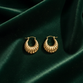 Gold Plated Anti Tarnish Textured Crescent Hoop Earrings
