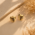 Gold Plated Anti Tarnish Textured Heart Stud Earrings