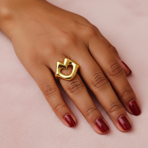 Gold Plated Anti Tarnish Lips Heart Ring