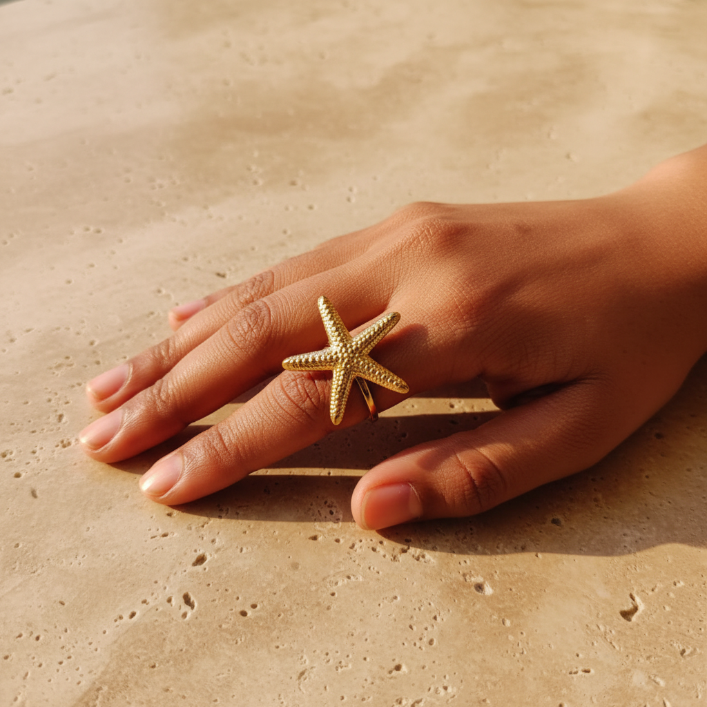 Gold Plated Anti Tarnish Star-Shaped Ring