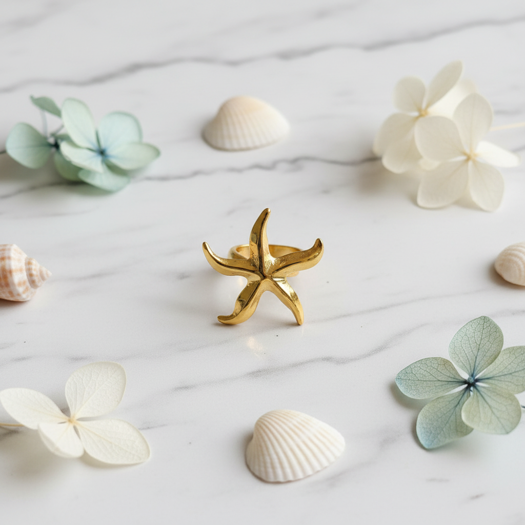 Gold Plated Anti Tarnish Shiny Shore Star Ring