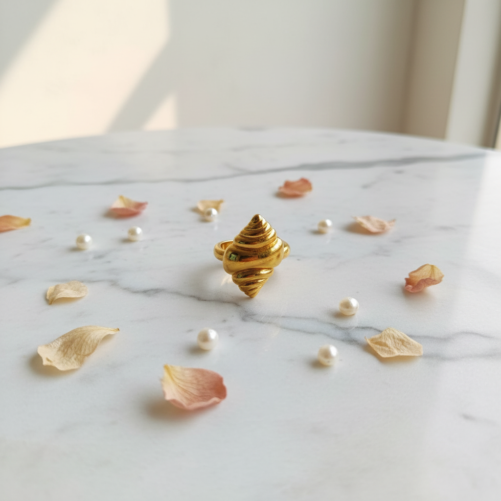Gold Plated Ribbed Groove Ring