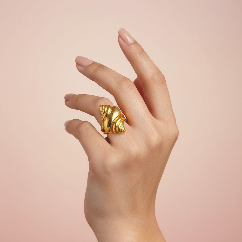 Gold Plated Ribbed Groove Ring