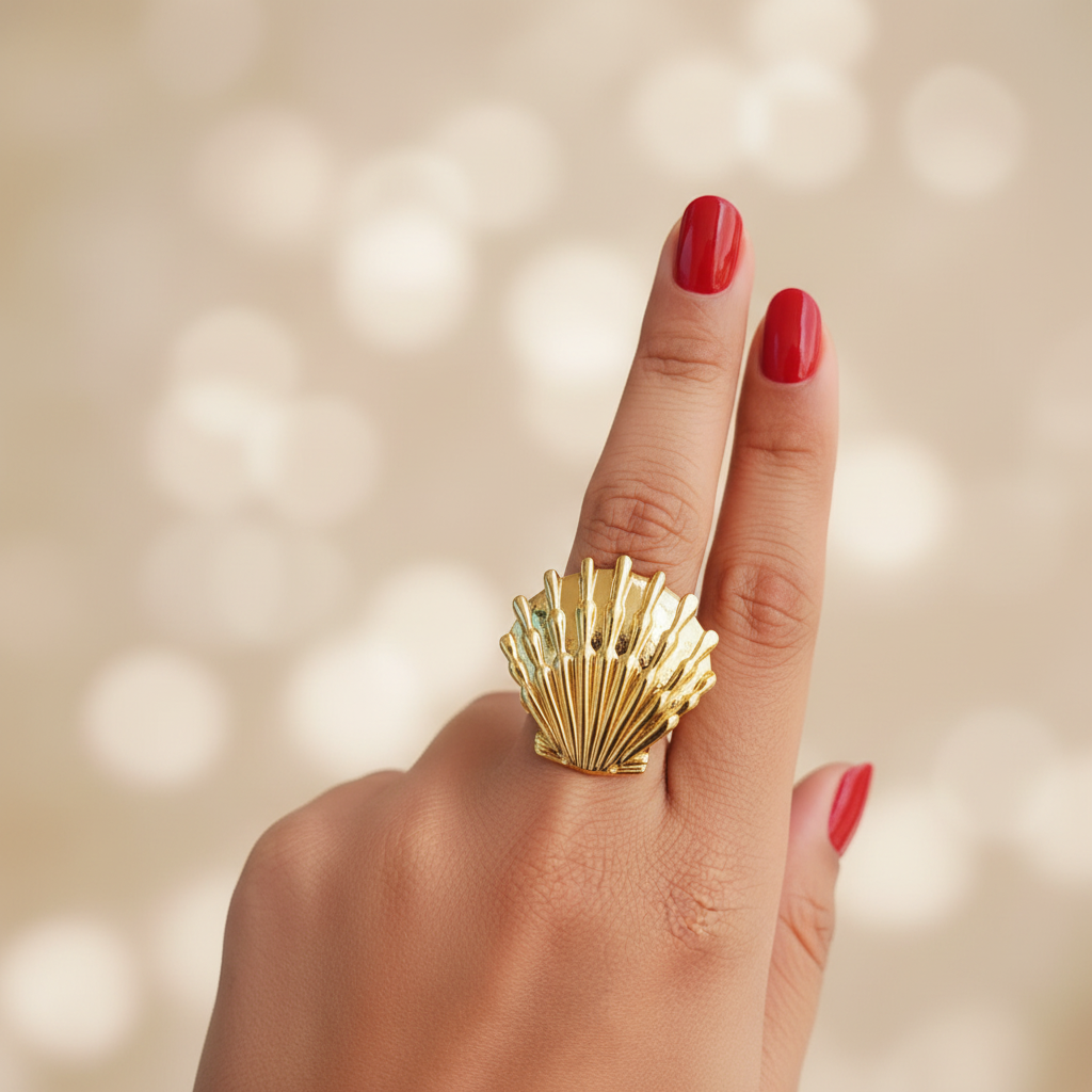 Gold Plated Anti Tarnish Sea Petal Statement Ring