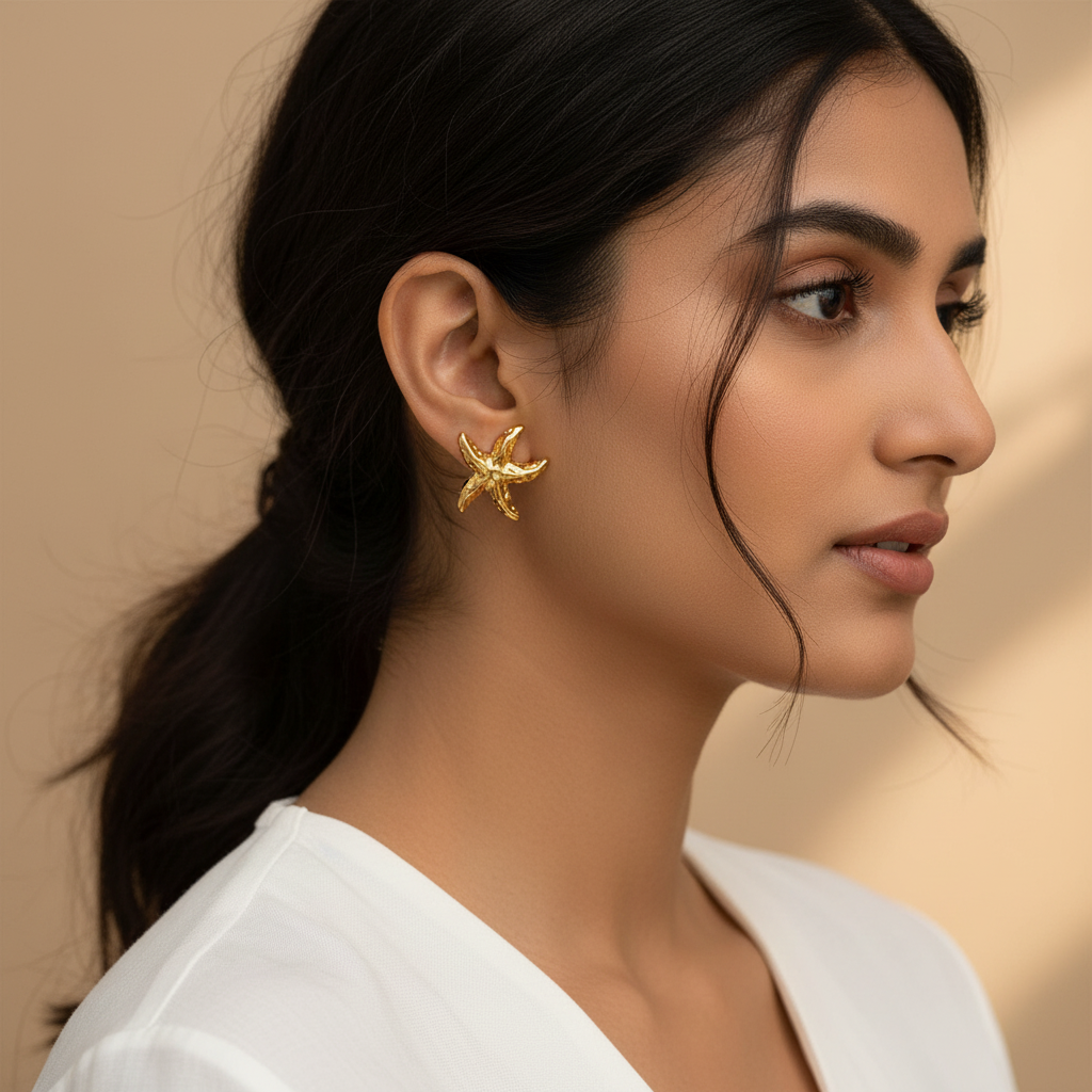 Gold Plated Anti Tarnish Starfish Stud Earrings