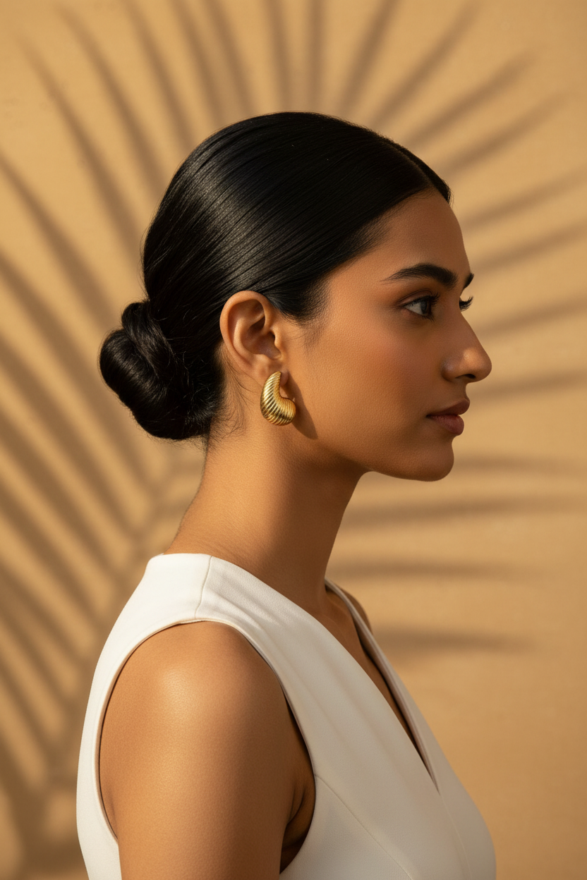Gold Plated Anti Tarnish Ribbed Teardrop Stud Earrings