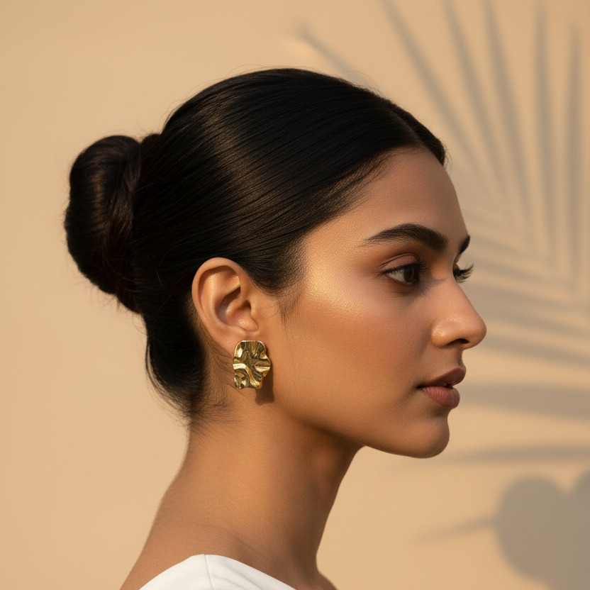 Gold Plated Anti Tarnish Molten Texture Stud Earrings
