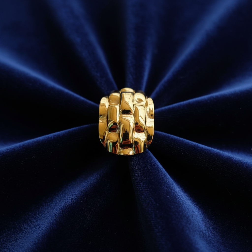 Gold Plated Anti Tarnish Chunky Basket Weave Ring