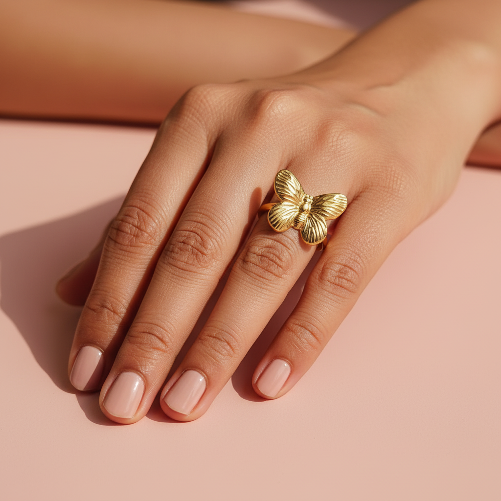 Gold Plated Anti Tarnish Butterfly Ring
