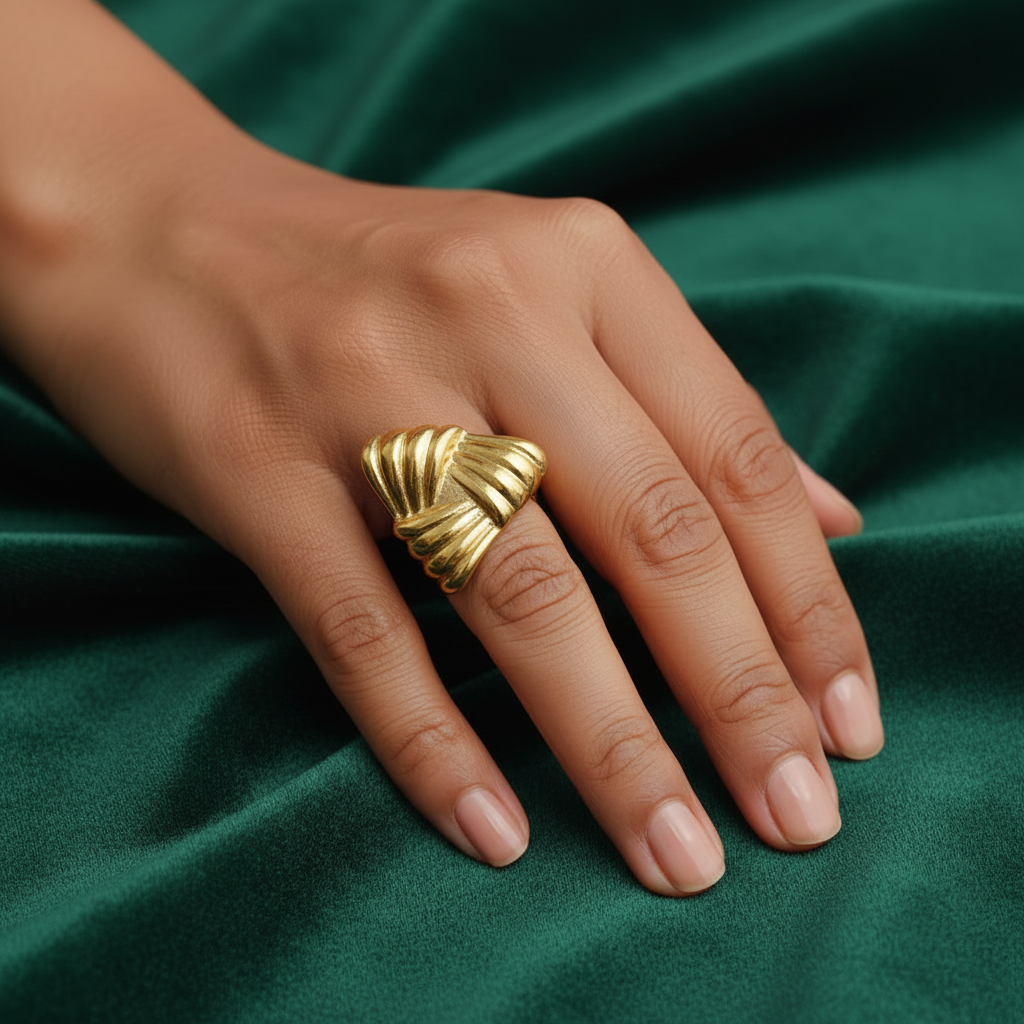Gold Plated Anti Tarnish Ribbed Dome Ring
