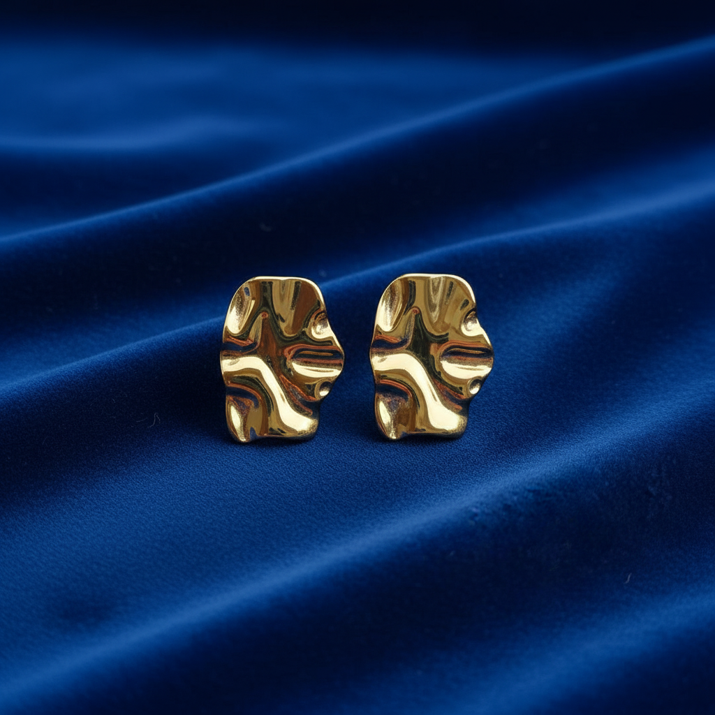 Gold Plated Anti Tarnish Molten Texture Stud Earrings