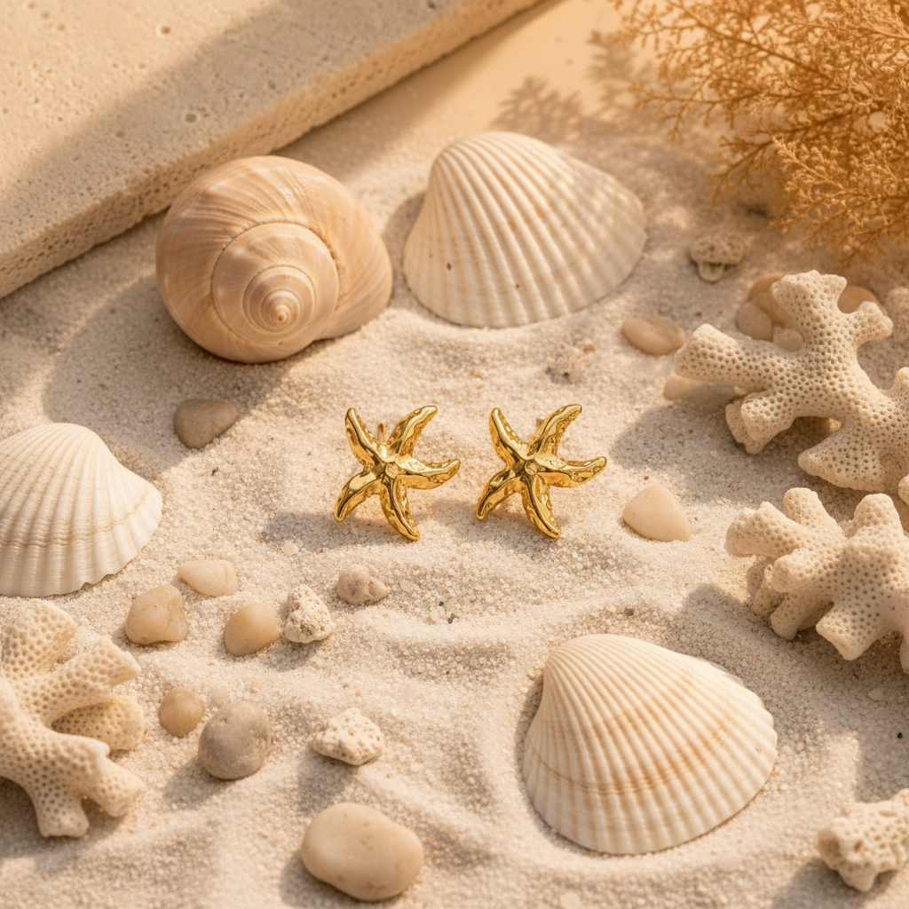 Gold Plated Anti Tarnish Starfish Stud Earrings