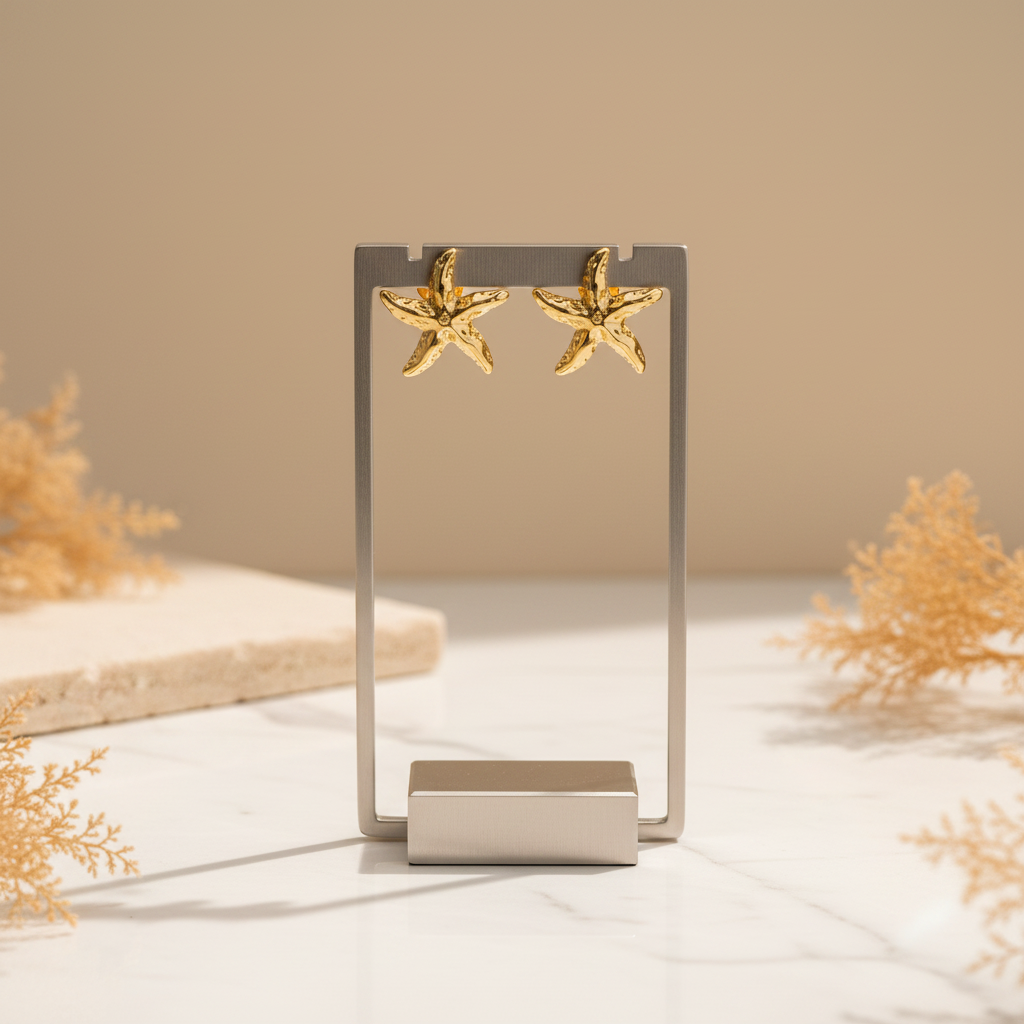 Gold Plated Anti Tarnish Starfish Stud Earrings