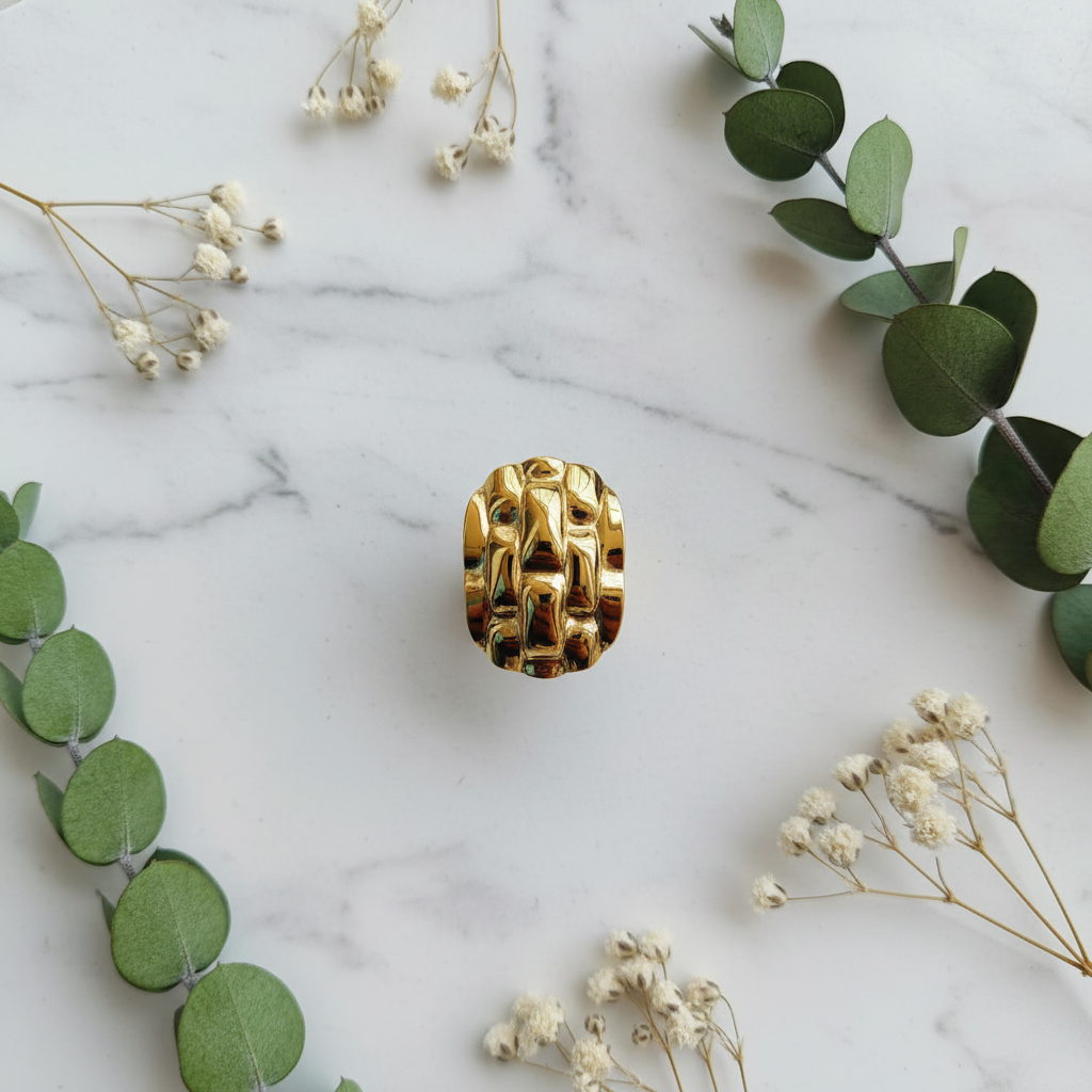Gold Plated Anti Tarnish Chunky Basket Weave Ring