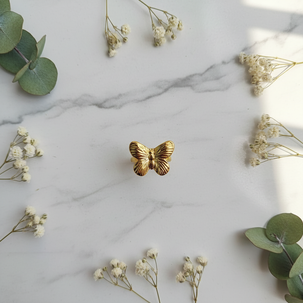 Gold Plated Anti Tarnish Butterfly Ring